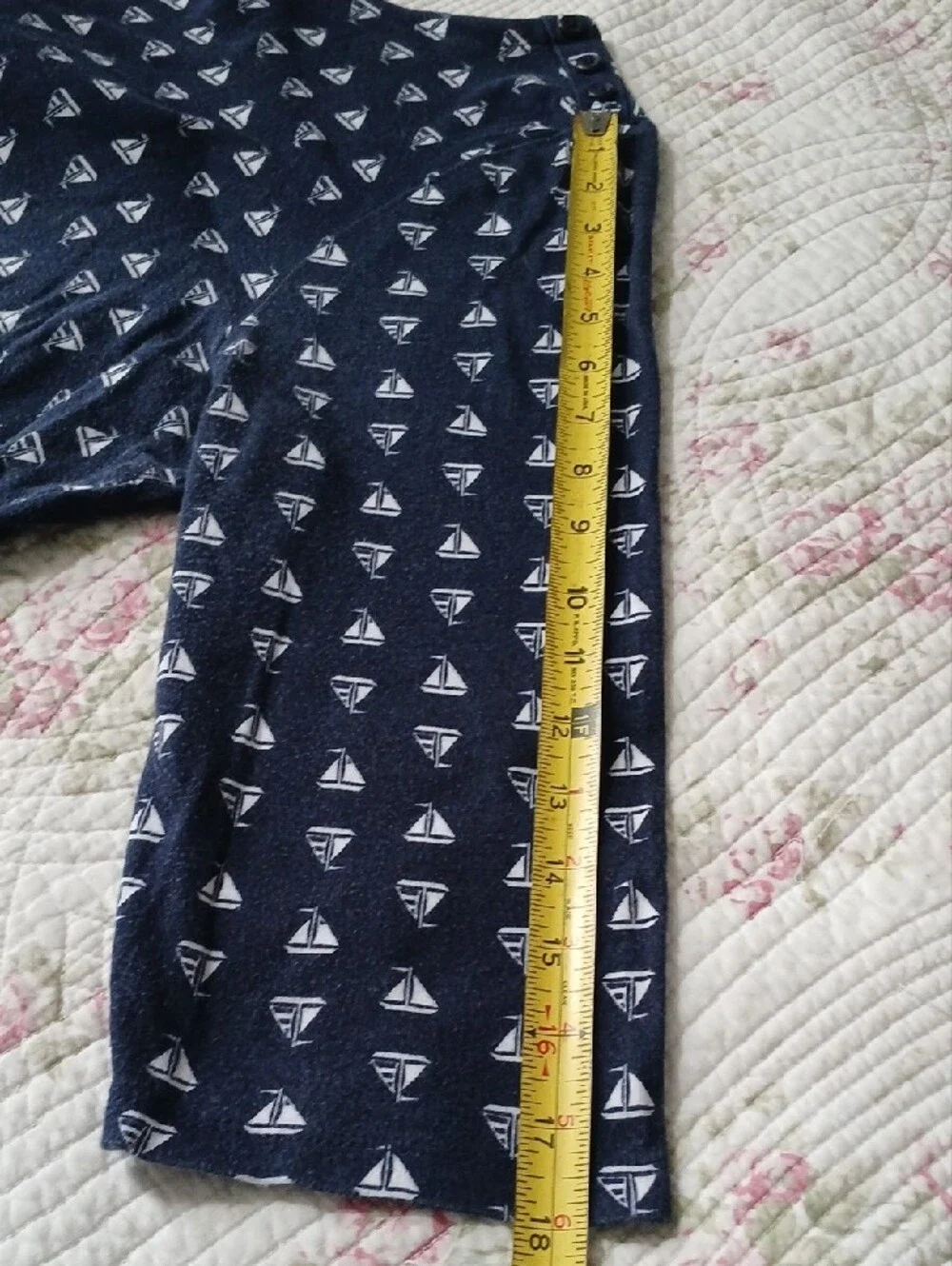 XL - Navy Long-Sleeve Tee with White Sailboat Pattern